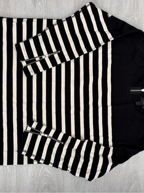 J. Crew Black and White Striped Sweater with Zip Cuffs